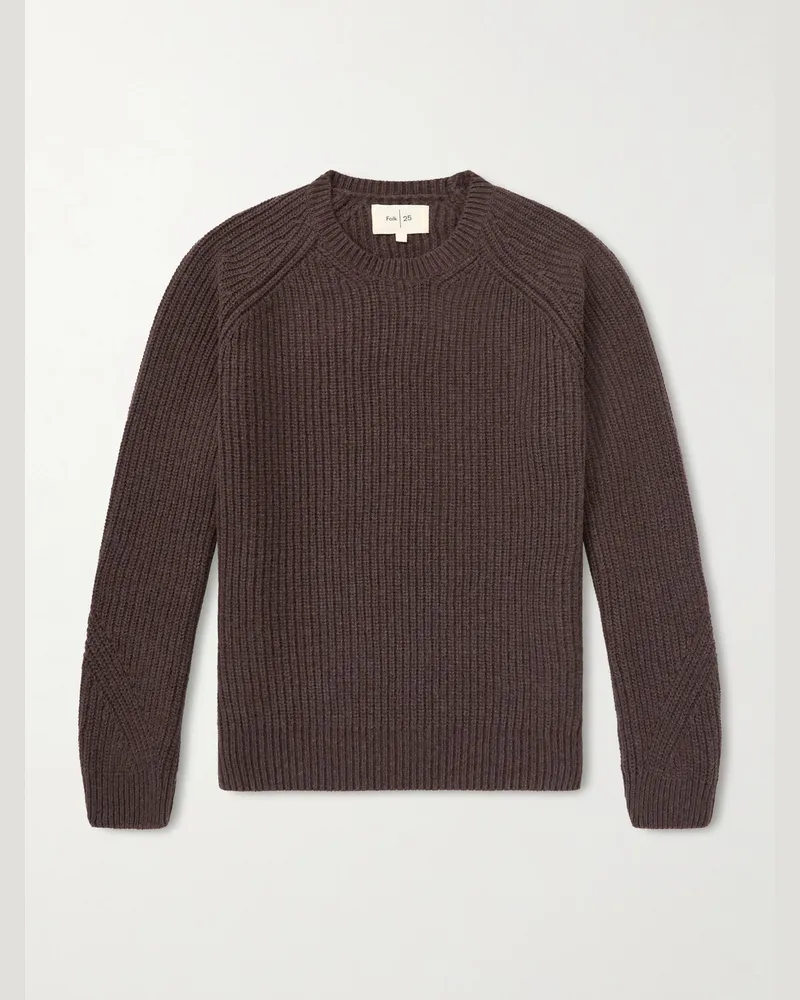Folk Direction Pullover aus einer Wollmischung in Rippstrick Braun