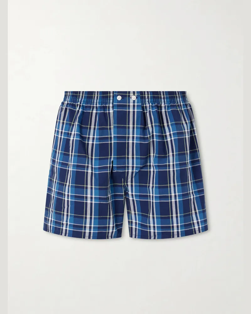 Derek Rose Barker 42 Checked Cotton-Jersey Boxer Shorts Blue