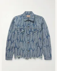 KAPITAL Magpie Jeansjacke mit Jacquard-Muster und Distressed-Details Blau