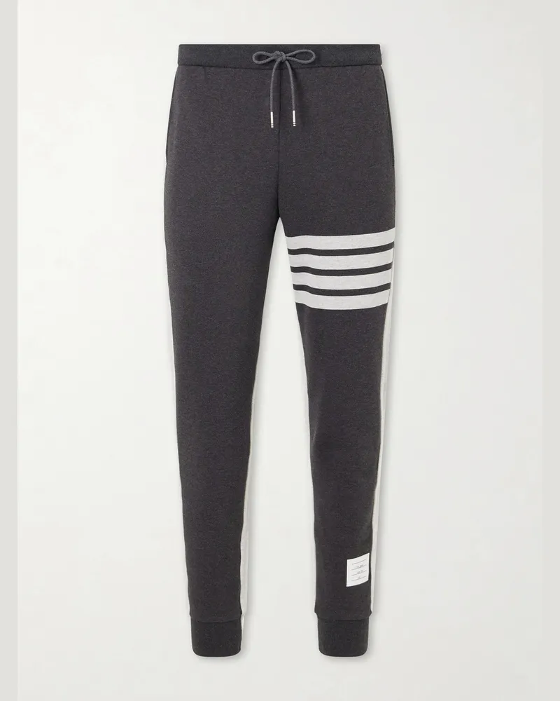 Thom Browne Tapered Striped Cotton-Jersey Sweatpants Gray