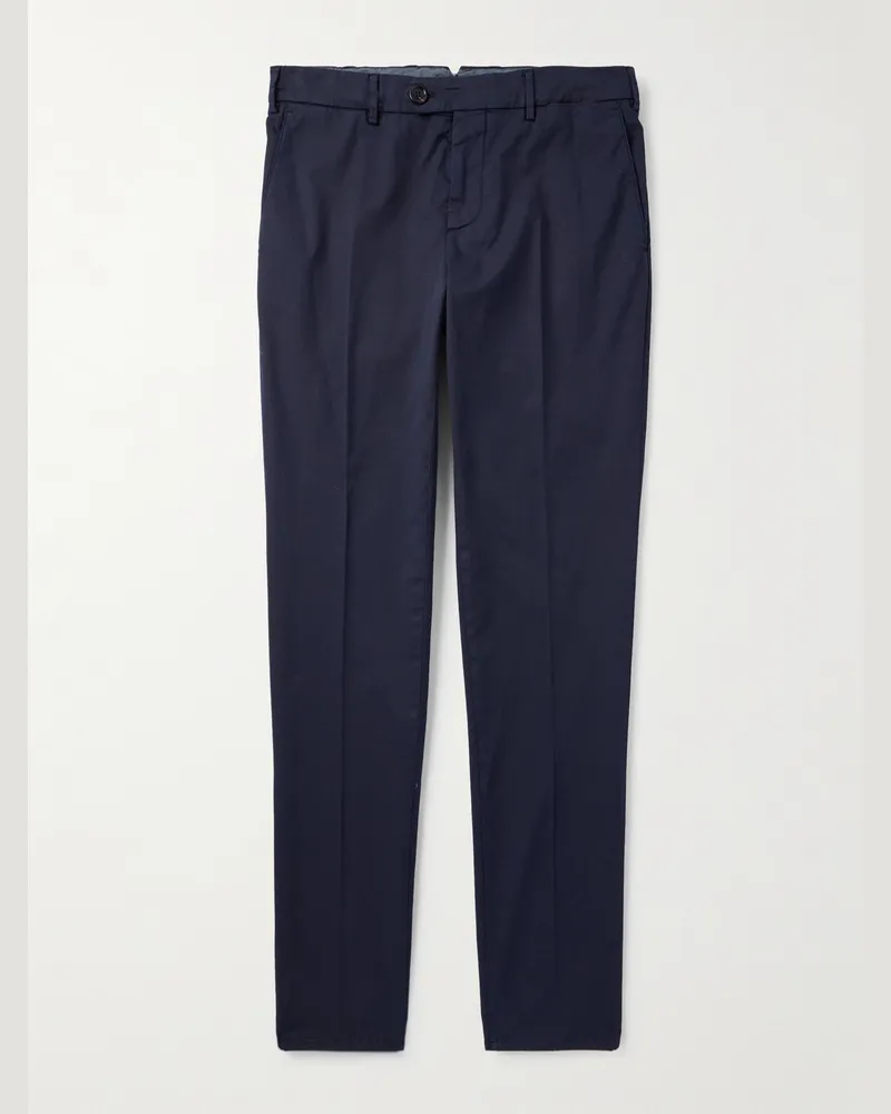 Brunello Cucinelli Schmal geschnittene und schmaler zulaufende Hose aus Stretch-Baumwoll-Twill Blau