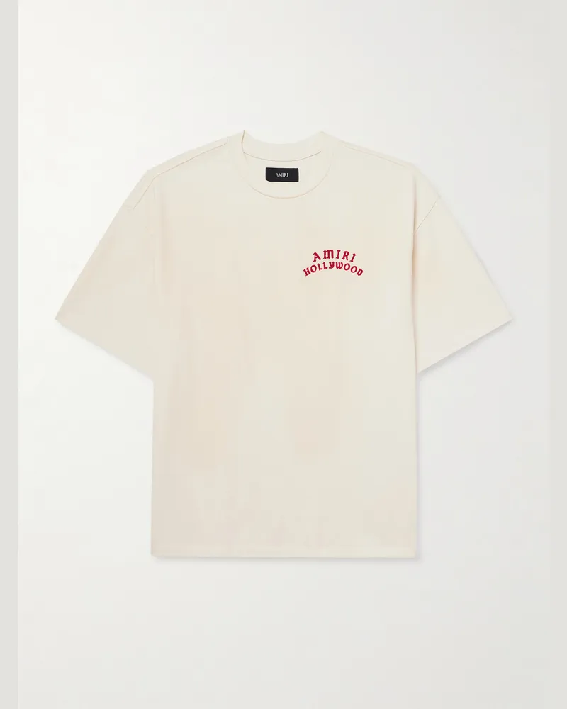Amiri Hollywood Logo-Print Cotton-Jersey T-Shirt Neutrals