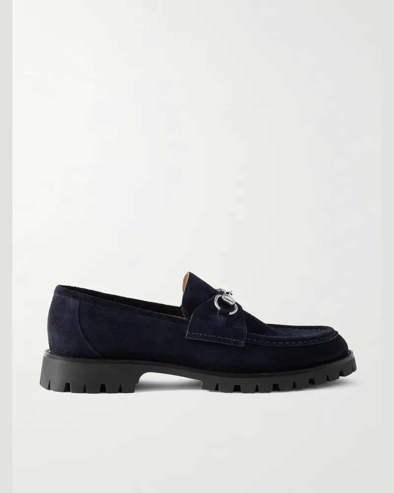 Gucci Sylke Horsebit-Embellished Suede Loafers Blue