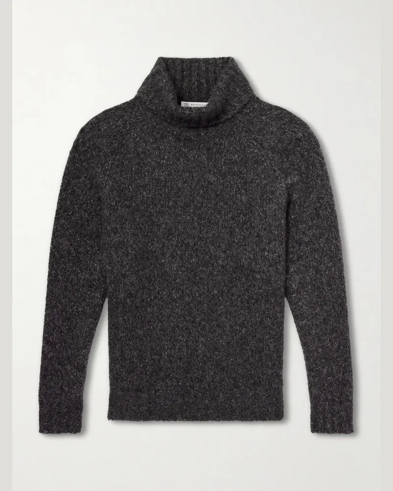 Brunello Cucinelli Ribbed Cashmere and Silk-Blend Rollneck Sweater Gray