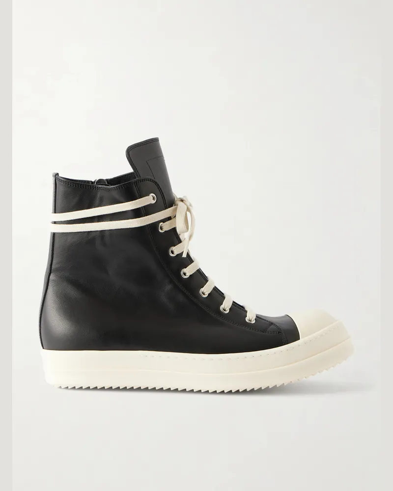 Rick Owens Ramones Full-Grain Leather and Rubber Sneakers Black