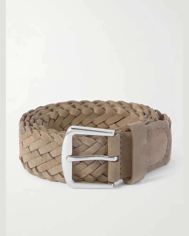 Loro Piana Gürtel aus geflochtenem Veloursleder, 4 cm Braun