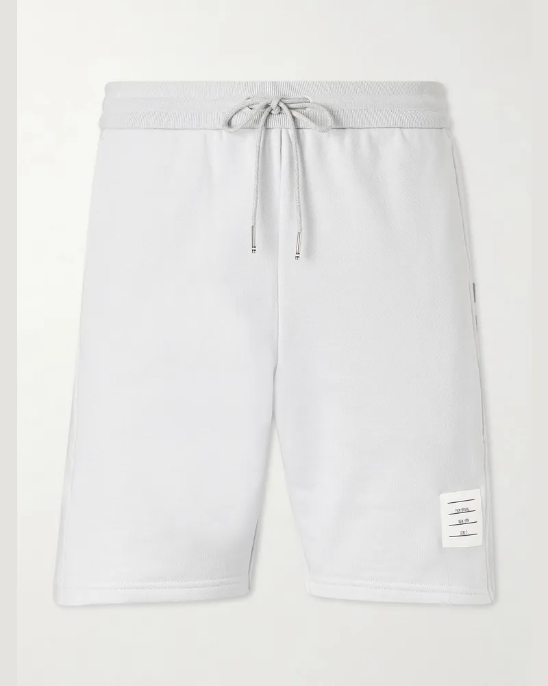 Thom Browne Gerade geschnittene Shorts aus Baumwoll-Jersey mit Kordelzugbund, Logoapplikation und Streifen Grau