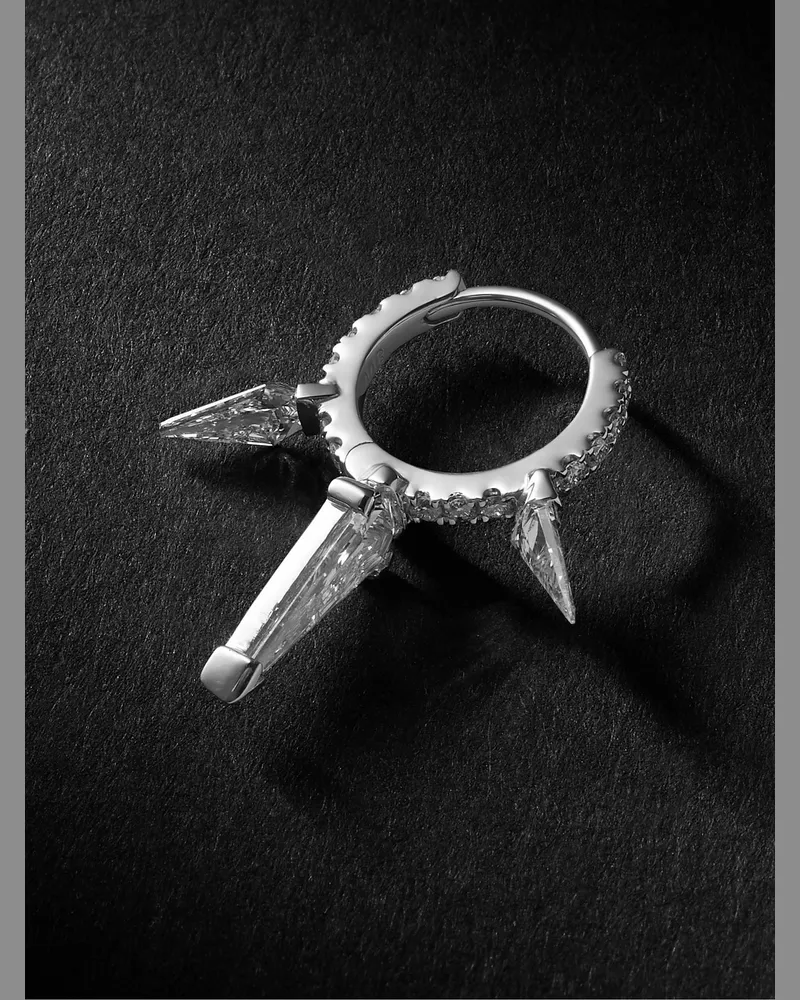 Maria Tash Triple Long Spike Eternity einzelne Creole aus 18 Karat Weißgold mit Diamanten, 8 mm Silber