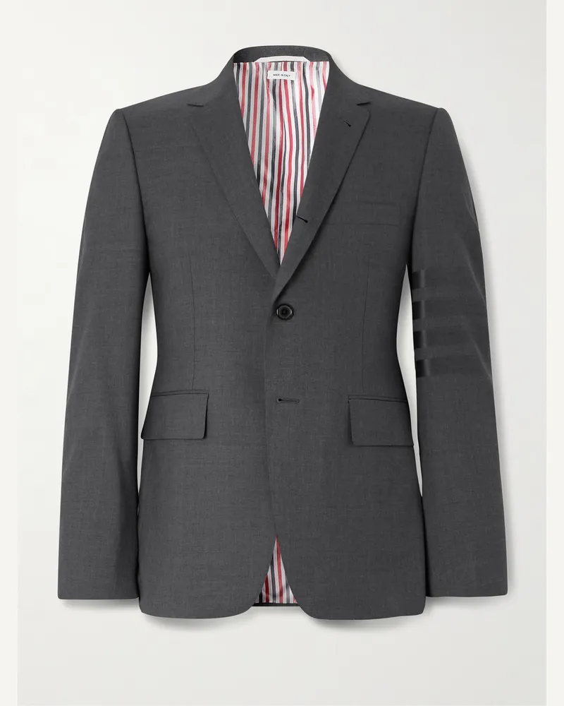 Thom Browne Grey schmal geschnittenes Sakko aus Wolle mit gestreiftem Futter Grau