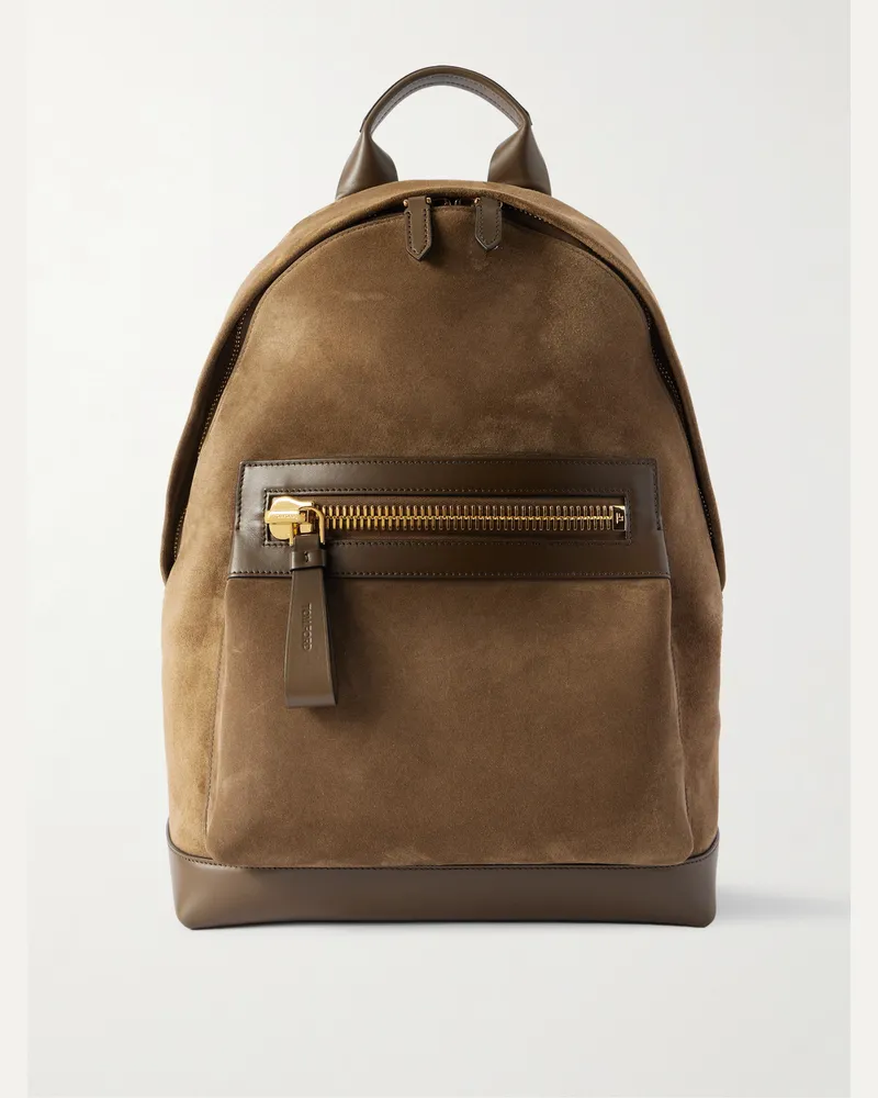 Tom Ford Buckley Rucksack aus Veloursleder mit Lederbesatz Braun