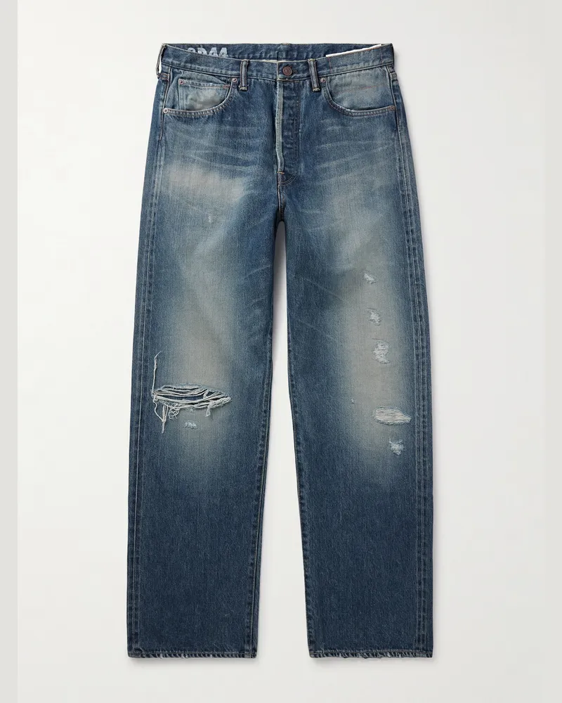 Visvim Social Sculpture 01 Wide-Leg Distressed Selvedge Jeans Blue