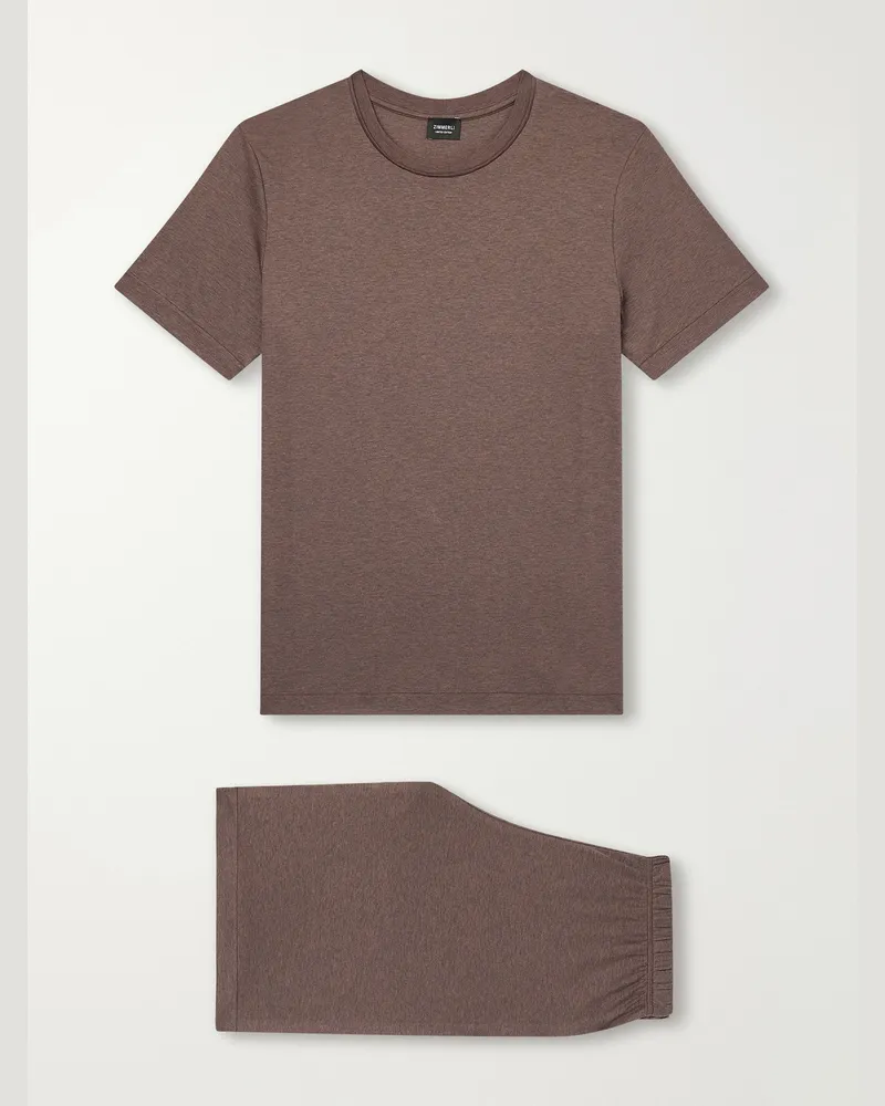 Zimmerli Sea Island Cotton-Jersey Pyjama Set Brown
