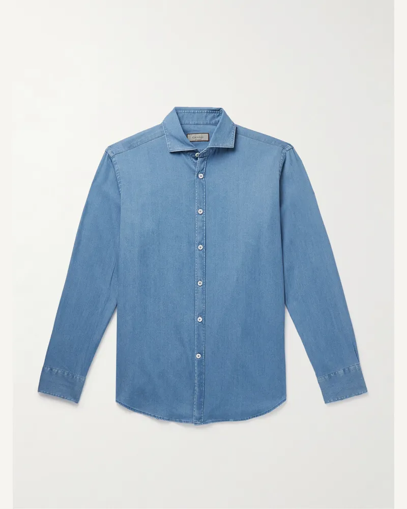 Canali Hemd aus Baumwoll-Chambray mit Cutaway-Kragen Blau