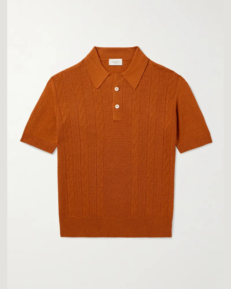 PIACENZA 1733 Polohemd aus einer Seiden-Leinenmischung in Zopfstrick Orange