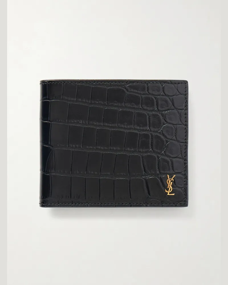Saint Laurent Croc-Effect Leather Wallet Black