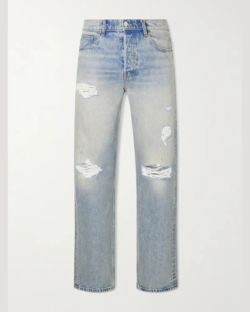Frame Denim Straight-Leg Distressed Jeans Blue