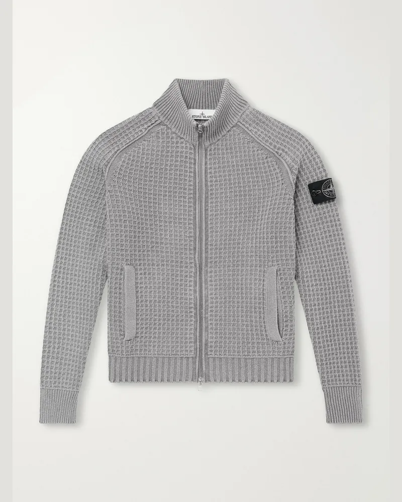 Stone Island Mineral-Dyed Cotton Zip-Up Sweater Gray