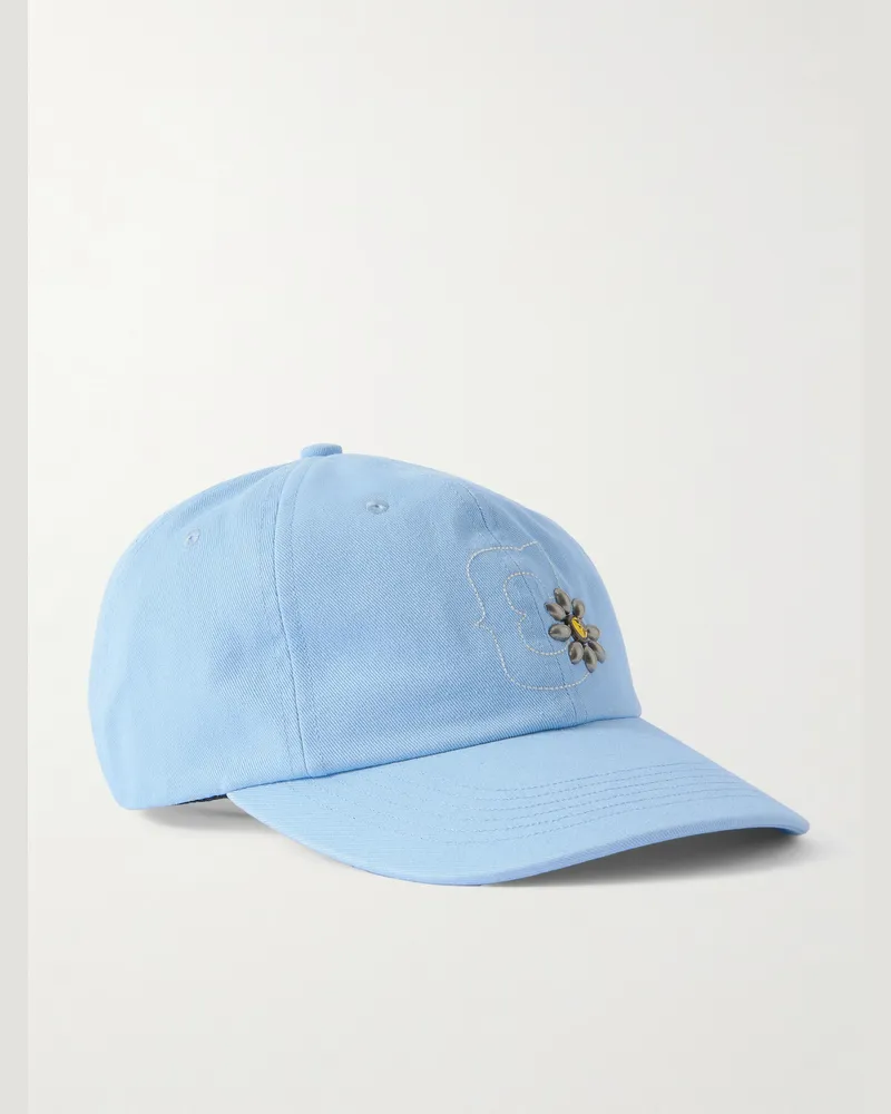 Cherry Los Angeles Logo-Embroidered Embellished Cotton-Twill Baseball Cap Blue