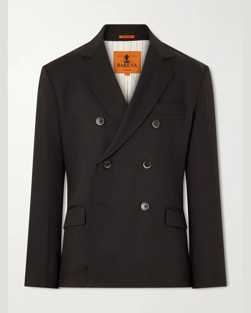 BARENA Double-Breasted Virgin Wool-Gabardine Blazer Brown