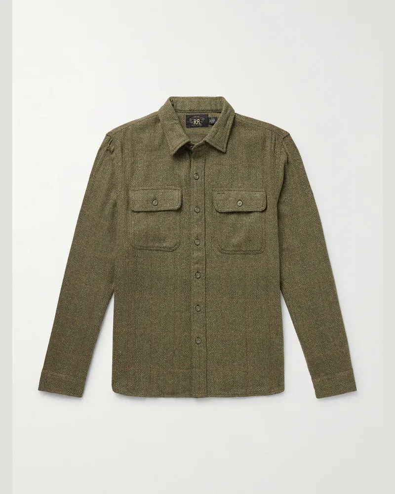 RRL Grayson Hemd mit Fischgratmuster und Velourslederbesatz Braun