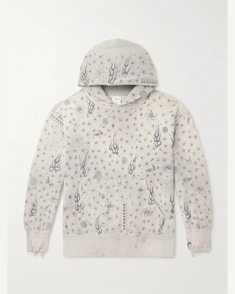 SAINT MXXXXXX Dr. Woo Sweatshirt aus Baumwoll-Jersey mit Print und Distressed-Details Grau