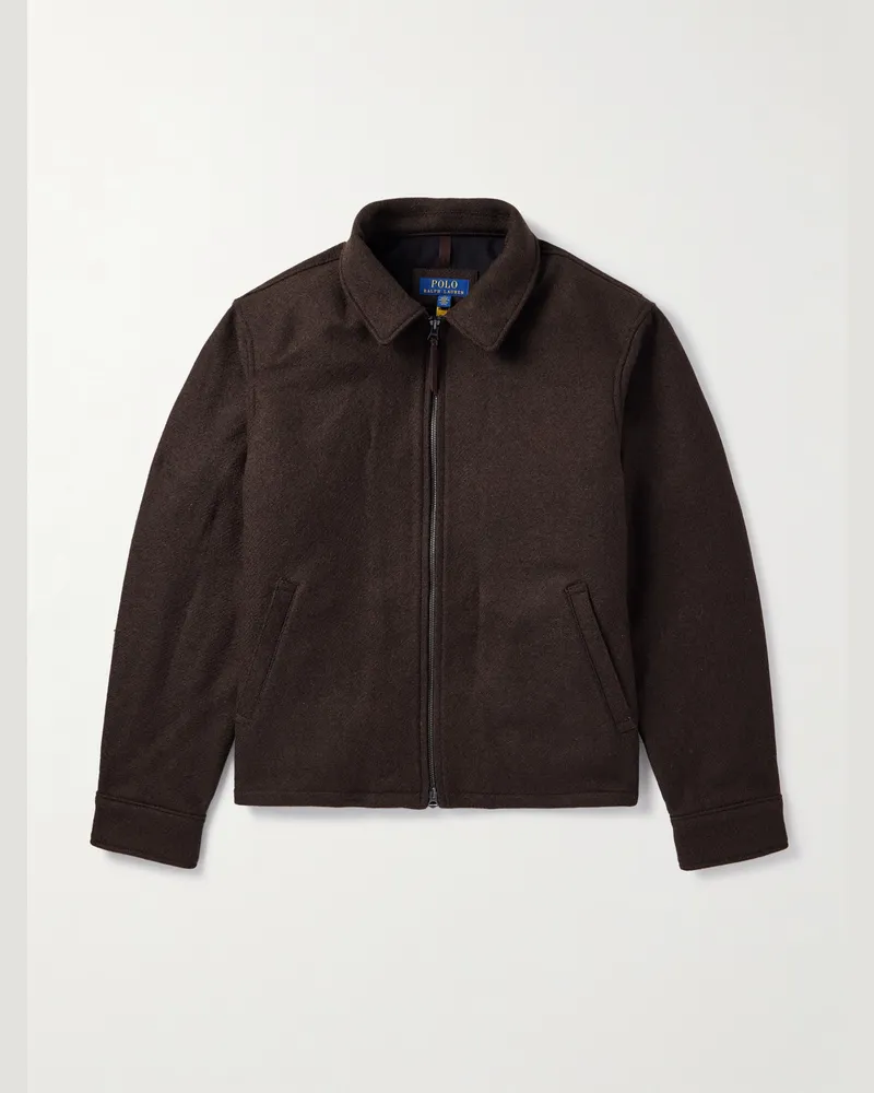 Ralph Lauren Bomberjacke aus gebürstetem Woll-Twill mit Logostickerei Braun