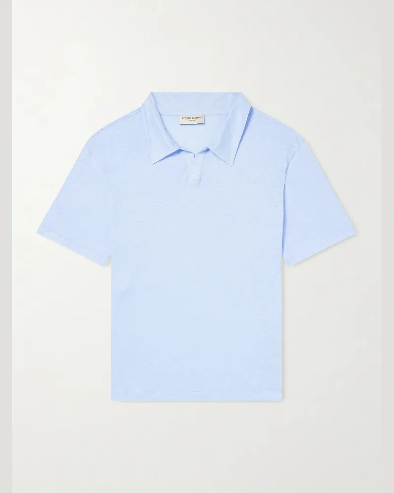 Officine Generale Simon Linen Polo Shirt Blue