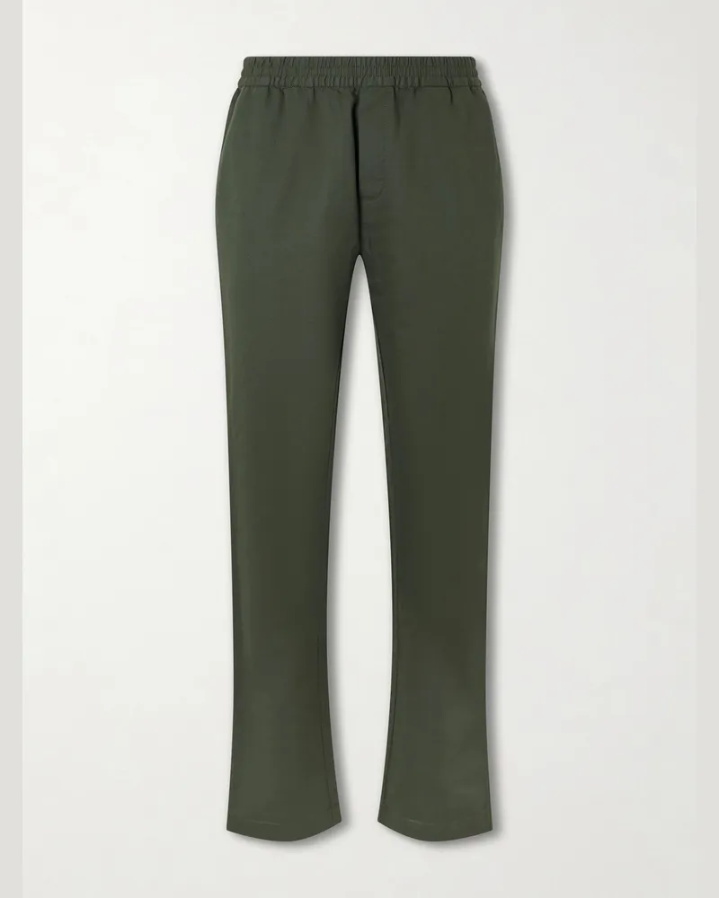 Sunspel Tapered Cotton and Linen-Blend Trousers Green