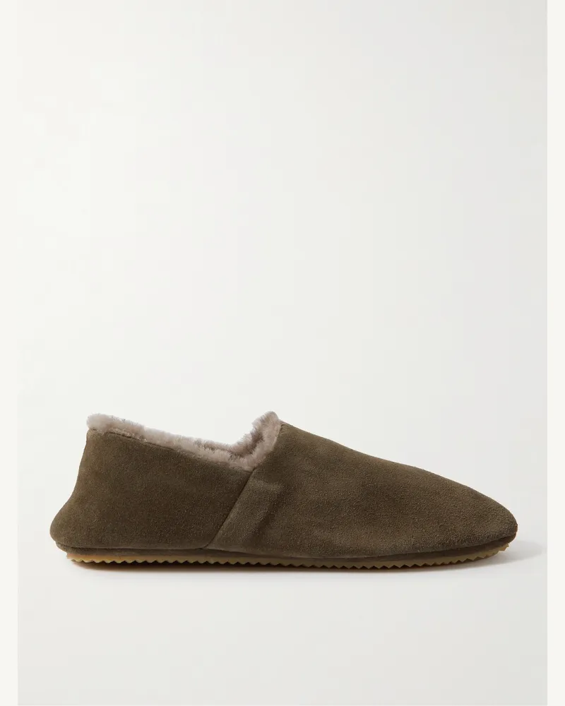 MR P. Babouche Slippers aus Veloursleder mit Shearling-Futter Grün