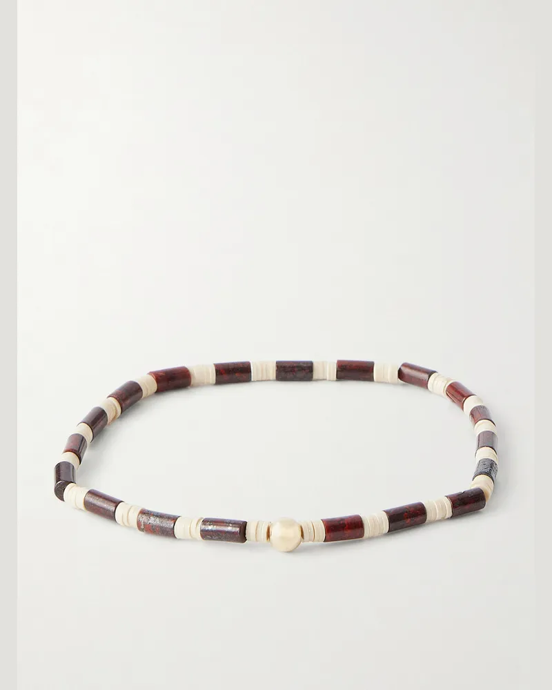 Luis Morais 14-Karat Gold, Jasper and Vinyl Beaded Bracelet Neutrals