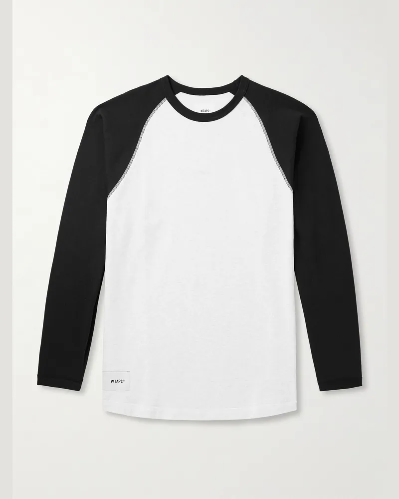 WTAPS Ian Logo-Appliquéd Two-Tone Cotton-Jersey T-Shirt White