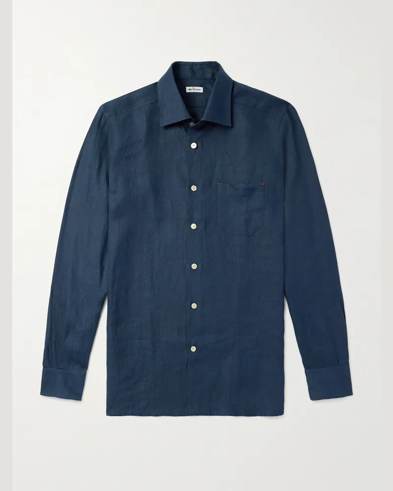 Kiton Hemd aus Leinen Blau