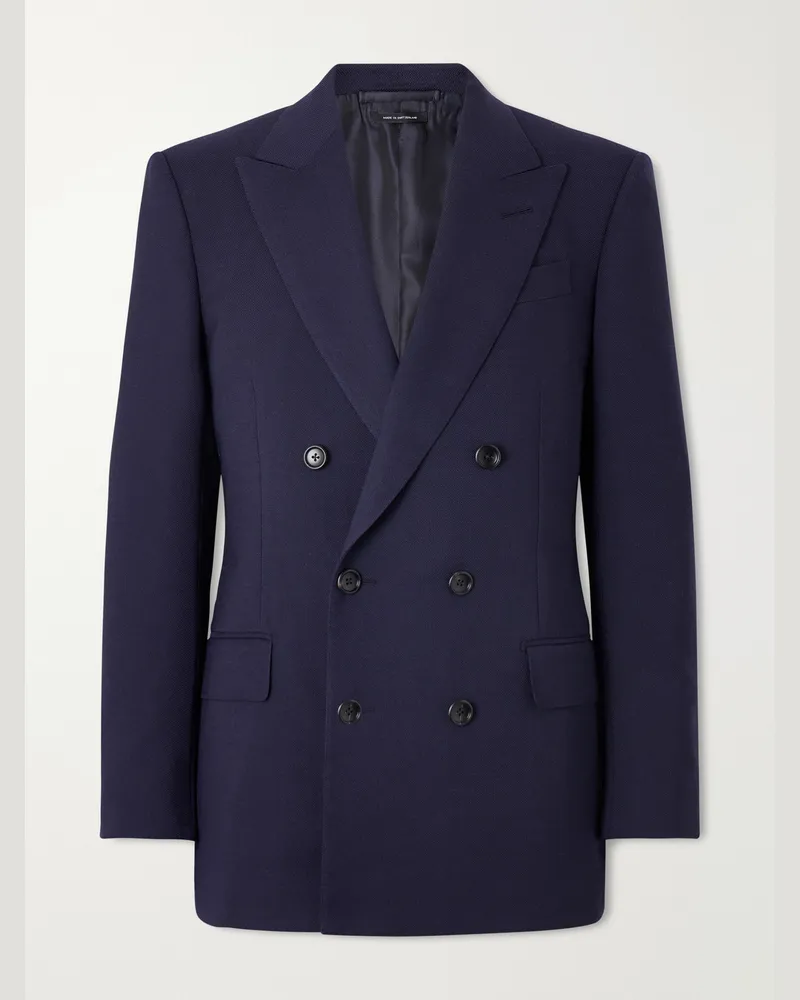 Tom Ford Atticus Double-Breasted Wool and Mohair-Blend Blazer Blue