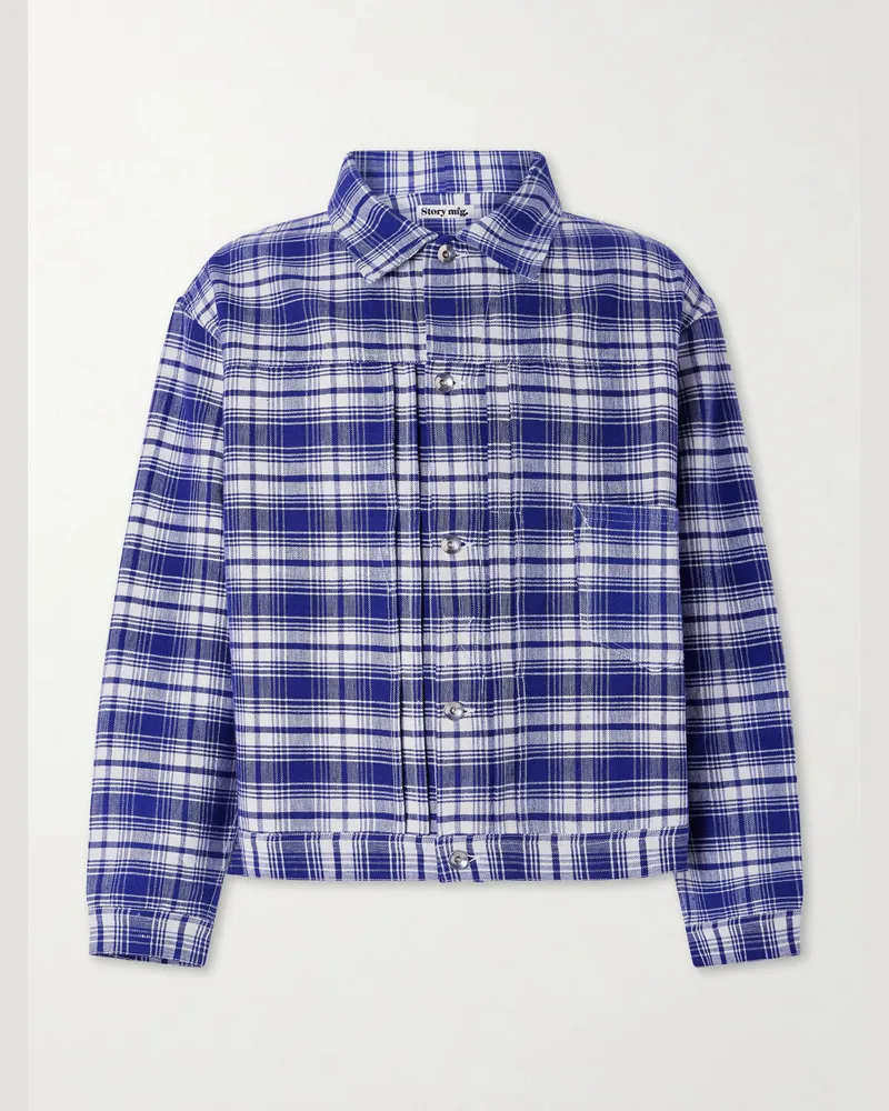 STORY mfg. Friday Checked Cotton Jacket Blue