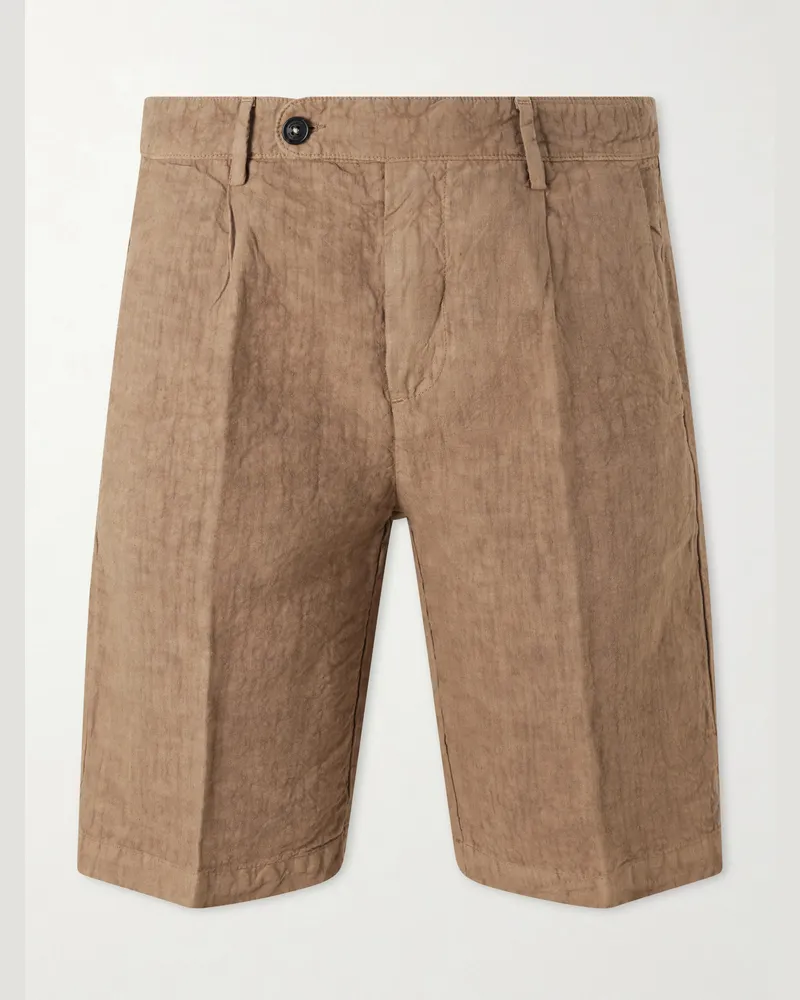 Massimo Alba Alaccia Straight-Leg Pleated Linen Shorts Brown