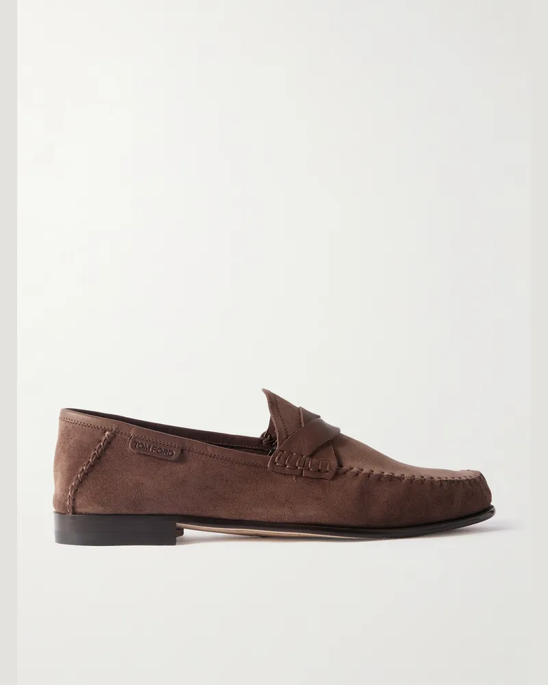 Tom Ford Ripley Loafers aus Veloursleder mit Lederbesatz Braun