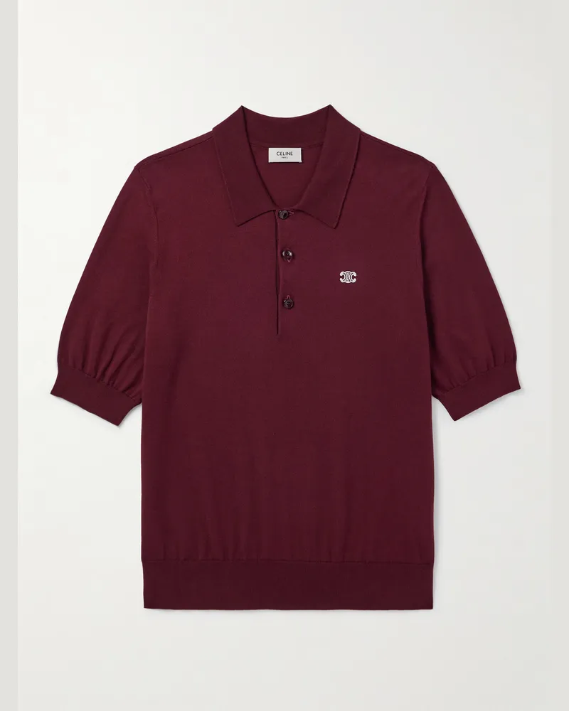 Celine Schmal geschnittenes verkürztes Polohemd aus Baumwolle mit „Triomphe“ Logostickerei Burgunder