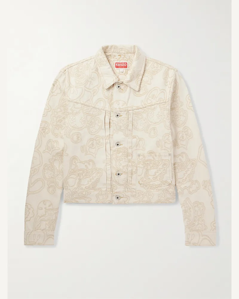 Kenzo Verdy Embroidered Denim Trucker Jacket Neutrals