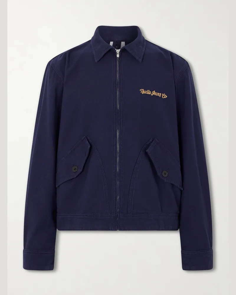 Nudie Jeans Blake Logo-Embroidered Cotton Jacket Blue