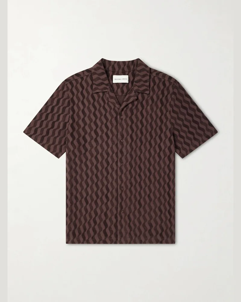 Frescobol Carioca Roberto Terry Cotton and Linen-Blend Jacquard Shirt Brown