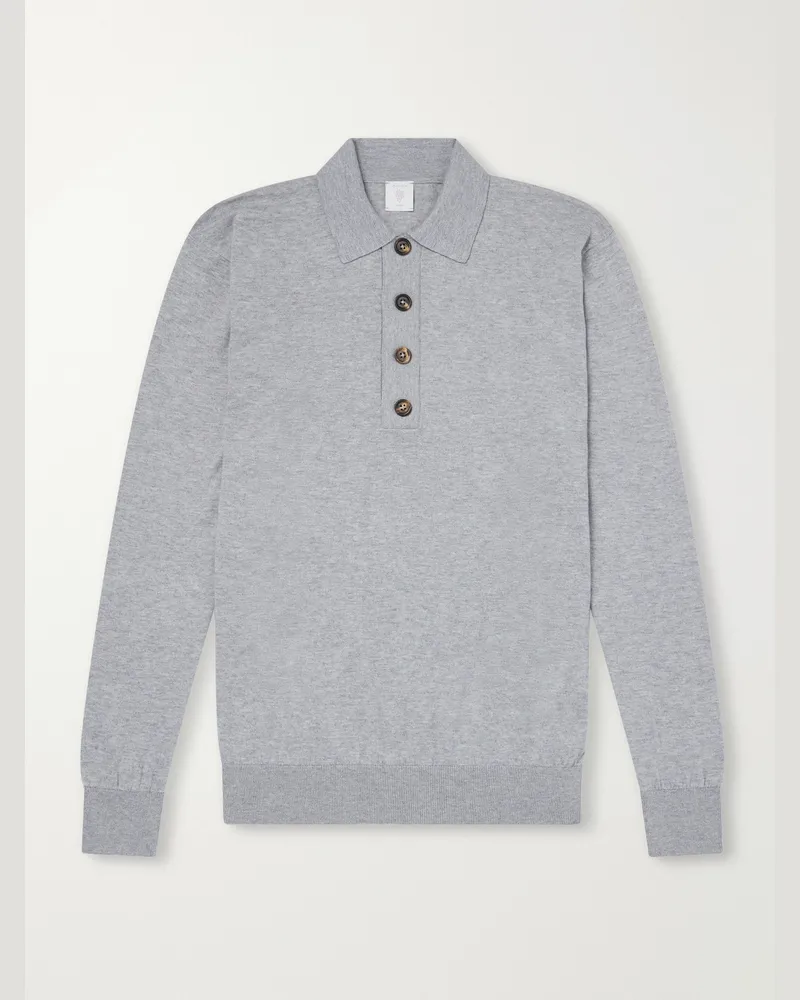 Eleventy Cotton and Cashmere-Blend Polo Shirt Gray