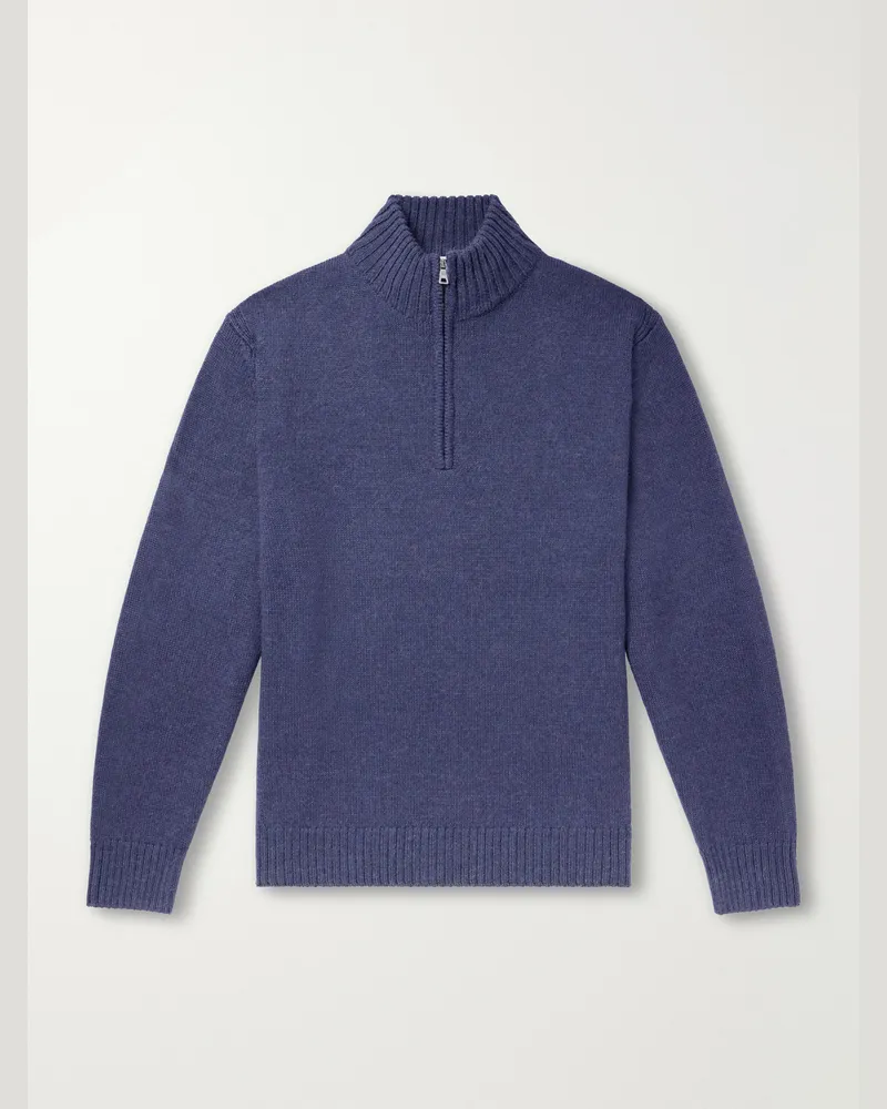 MR P. Rib-Trimmed Alpaca Half-Zip Sweater Blue