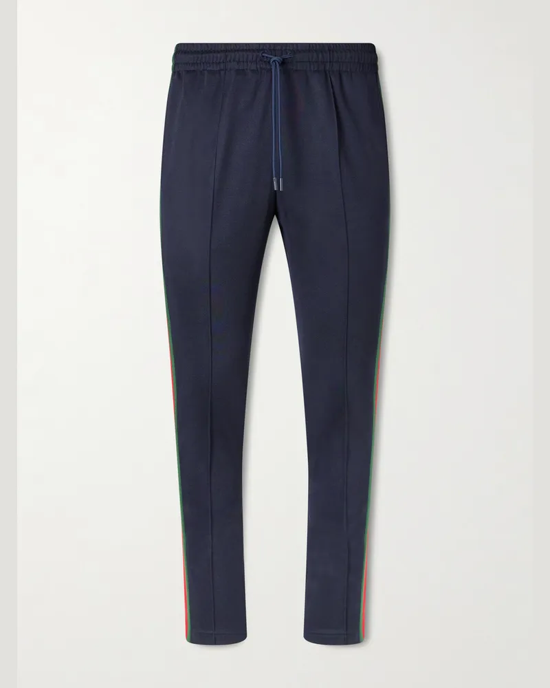 Gucci Straight-Leg Striped Jersey Sweatpants Blue