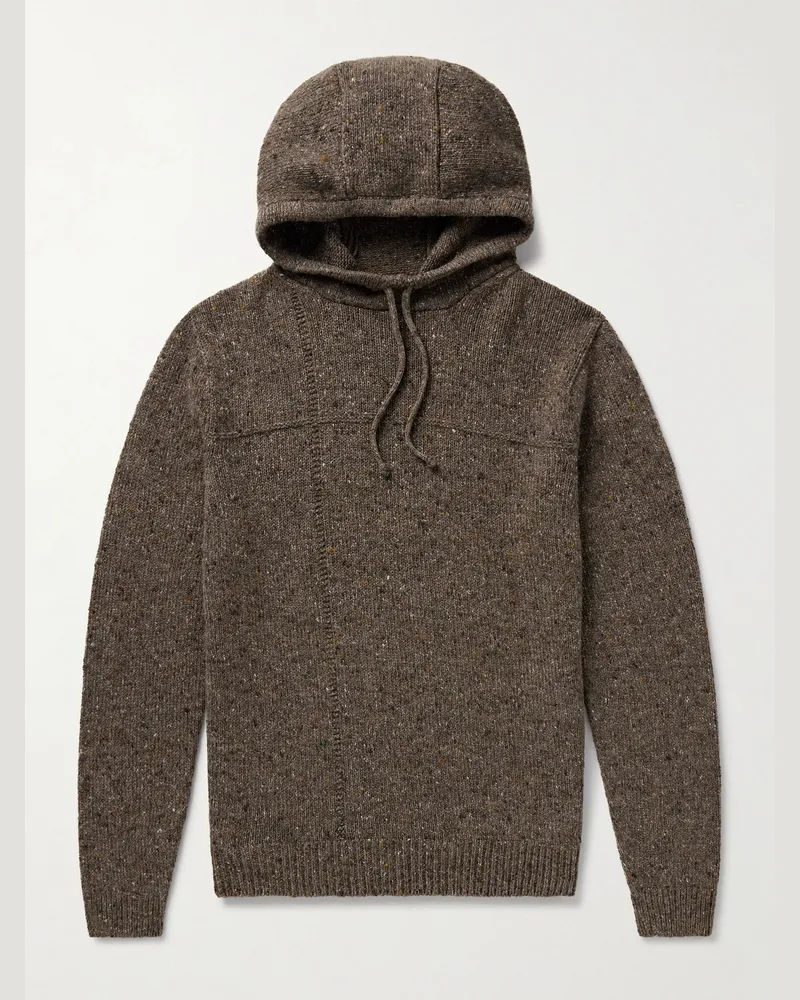 Inis Meáin Lifeline Merino Wool and Cashmere-Blend Hoodie Brown