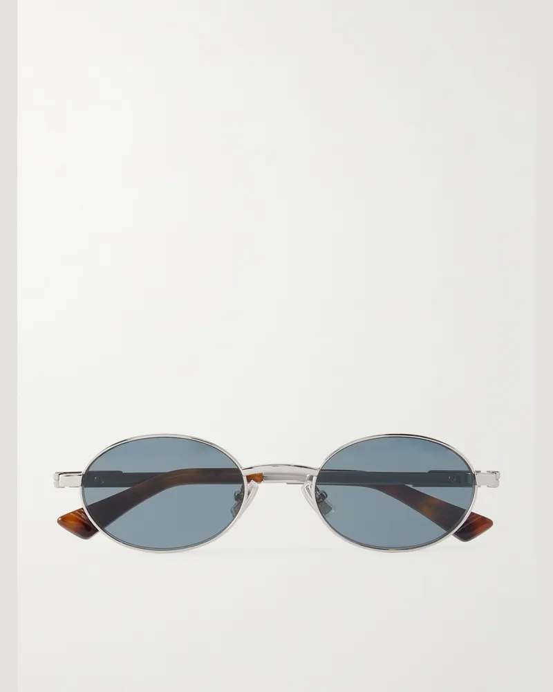 Bottega Veneta Stretch Panthos Oval-Frame Silver-Tone Sunglasses Silver