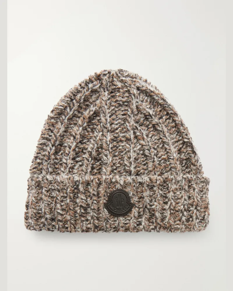 Moncler Ribbed Wool-Blend Beanie Brown