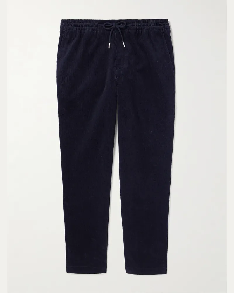 MR P. Edwin schmal zulaufende Hose aus Baumwollcord mit Kordelzugbund Blau