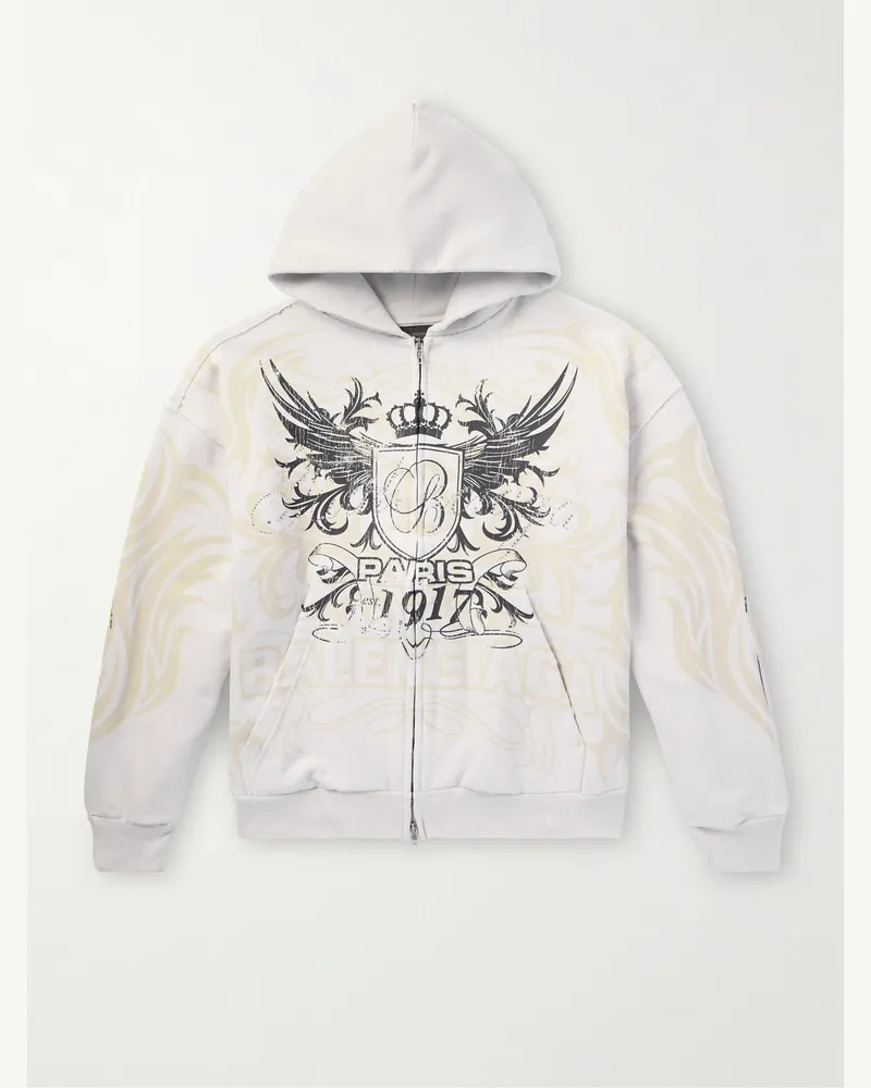 Balenciaga Tacky Kapuzenjacke aus Baumwoll-Jersey mit Reißverschluss, Metallic-Verzierungen und Logoprint Neutral