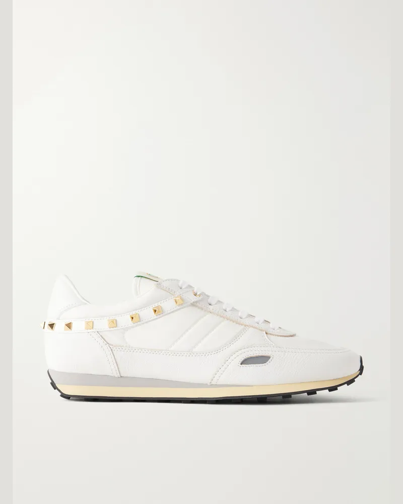 Valentino Garavani Stud Up Embellished Leather-Trimmed Sneakers White