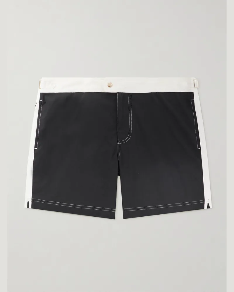 Tom Ford Straight-Leg Mid-Length Striped Swim Shorts Black